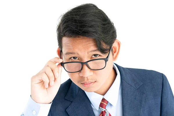 Jonge Aziatische Zakenmannen Portret Pak Witte Achtergrond — Stockfoto
