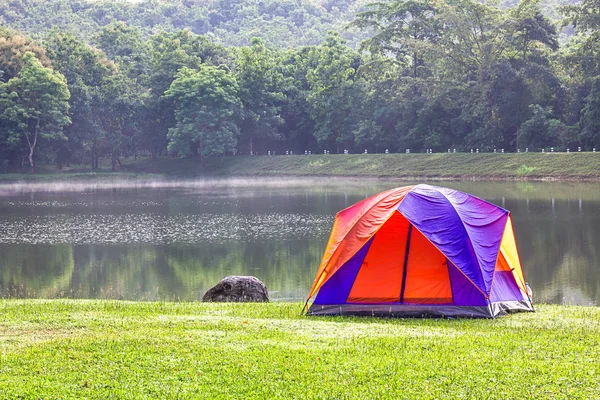 Tourist Dome Tent Camping Forest Camping Site Lake Side — Stock Photo, Image