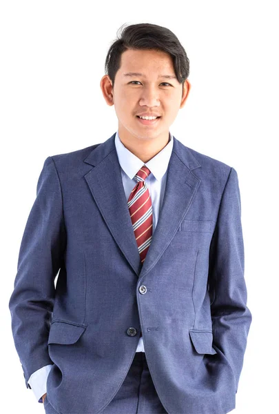 Unga Asiatiska Affärsmän Porträtt Kostym Över Vit Bakgrund — Stockfoto