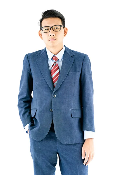 Portret Van Jonge Aziatische Zakenman Pak Draag Een Bril Witte — Stockfoto