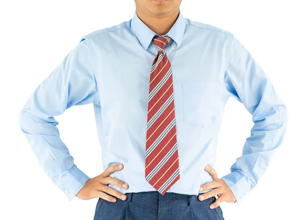 Homem Manga Comprida Desgaste Camisa Com Estúdio Akimbo Tiro Isolado — Fotografia de Stock