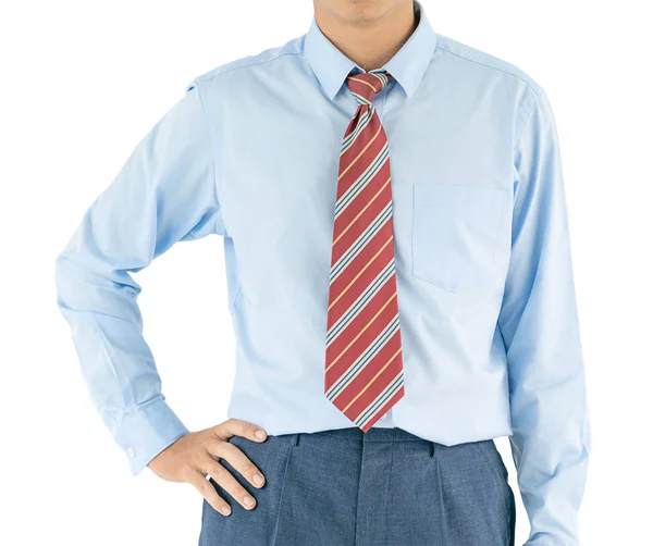 Hombre Camisa Manga Larga Pie Con Akimbo Estudio Tiro Aislado — Foto de Stock