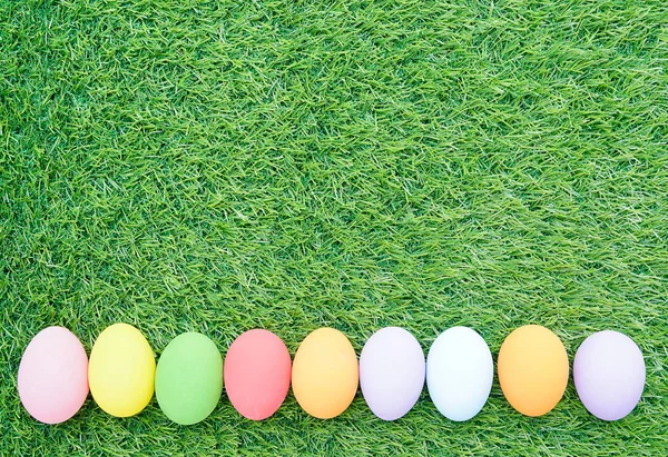 Close up Easter eggs on green grass — Stock Photo, Image