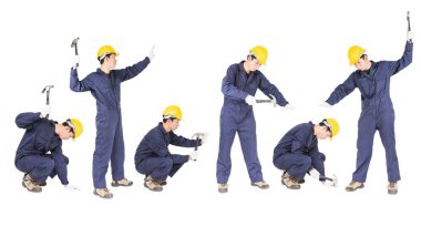 Handyman'ın çekiçle üniformalı seti