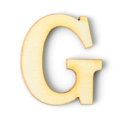 Tahta Alfabe İngilizce öğrenimi beyaz arka planda gölgesi olan İngilizce harf, G