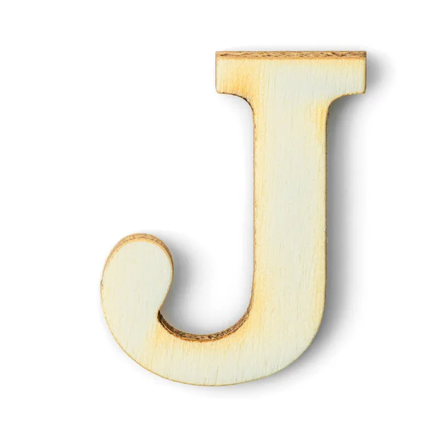 Wooden Alphabet在白色背景下研究带有阴影的英文字母J — 图库照片
