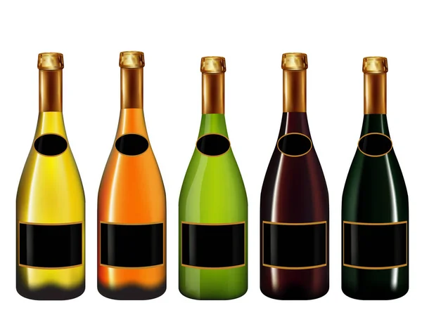 Set Champagne Bottle Isolated White Background Vector Illustration — Stock Photo, Image