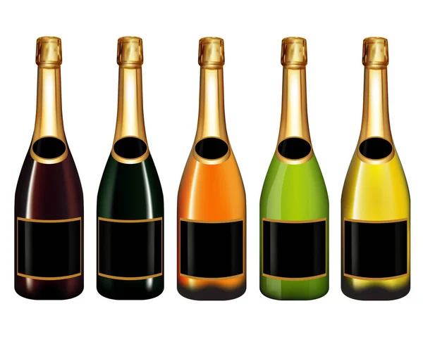 Uppsättning Champagne Flaska Isolerad Vit Bakgrund Vektor Illustration — Stockfoto