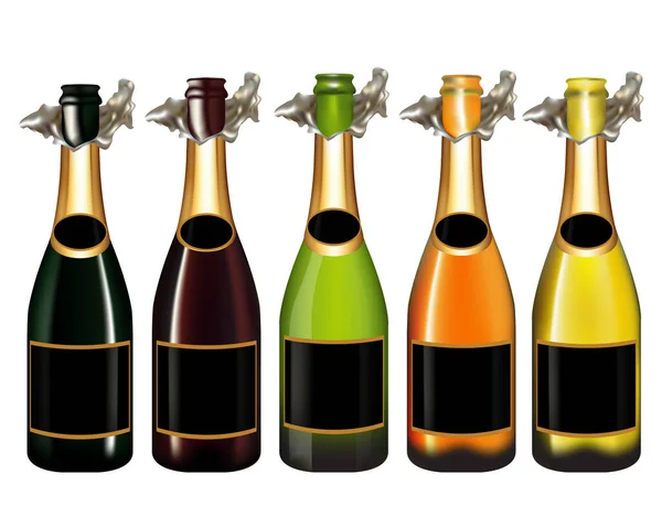 Ensemble Bouteille Champagne Isolé Sur Fond Blanc Illustration Vectorielle — Photo