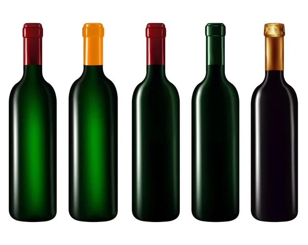 Botellas Vino Fila Aisladas Sobre Fondo Blanco Ilustración Vectorial —  Fotos de Stock