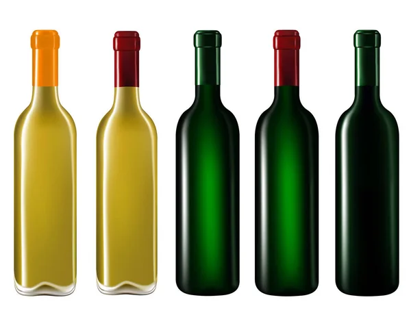 Botellas Vino Fila Aisladas Sobre Fondo Blanco Ilustración Vectorial — Foto de Stock
