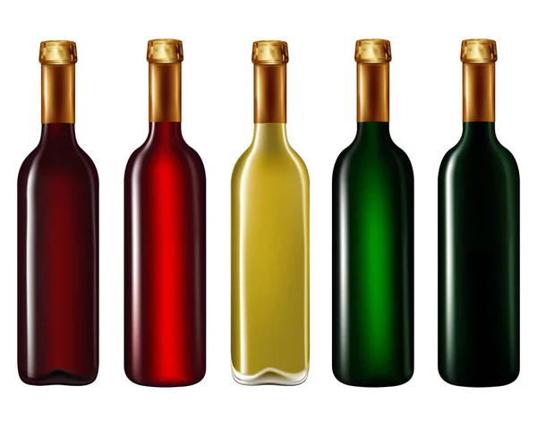 Set Botellas Vino Aisladas Sobre Fondo Blanco Ilustración Vectorial — Foto de Stock