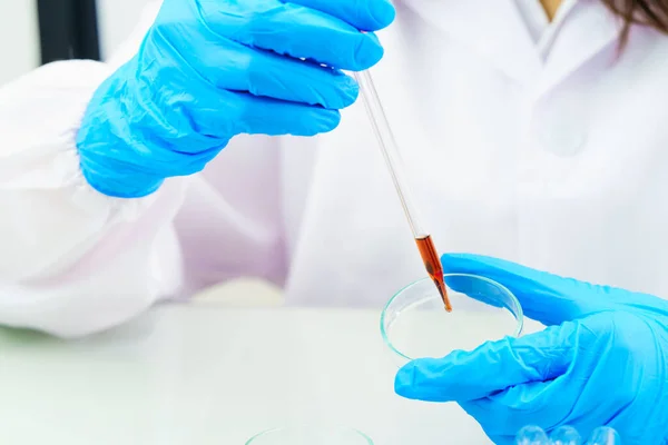 Technician Scientist Analyzing Blood Sample Tray Laboratory Testing Covid Covid — Stock Photo, Image
