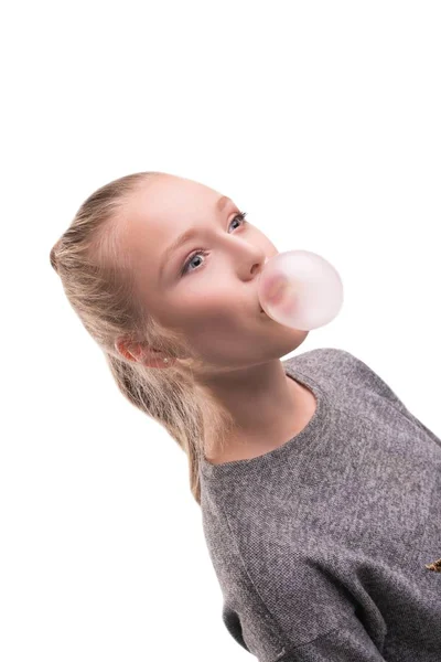 Pretty teenaged blonde with bubble gum portrait — Stock Photo, Image