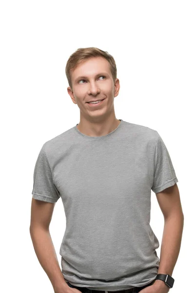 Fair handsome man in t-shirt isolated portrait — Stock Photo, Image