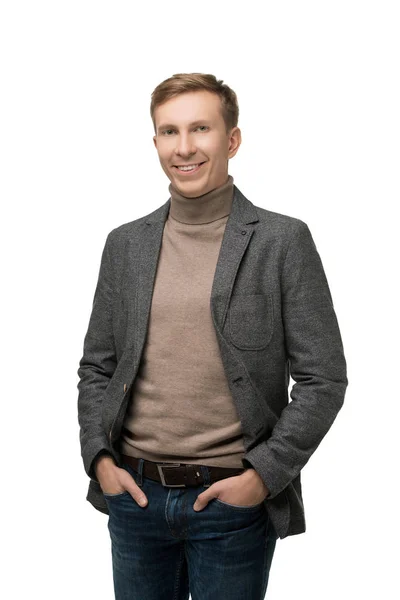 Fair male in gray jacket isolated portrait — Stock Photo, Image