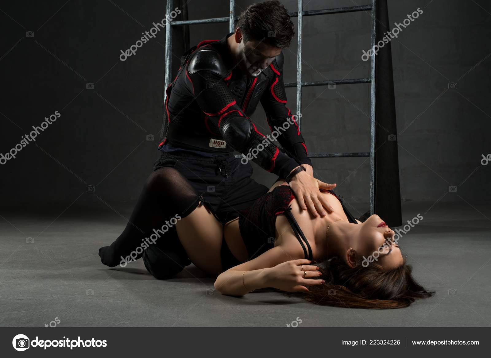Bondage embracing in woman
