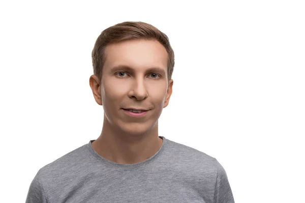 Fair male in gray t-shirt isolated portrait — Stock Photo, Image