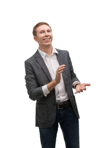 Businessman applauding cropped isolated portrait — Stock Photo, Image