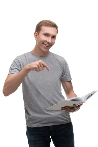 Homem feliz gesticulando emocionalmente retrato — Fotografia de Stock