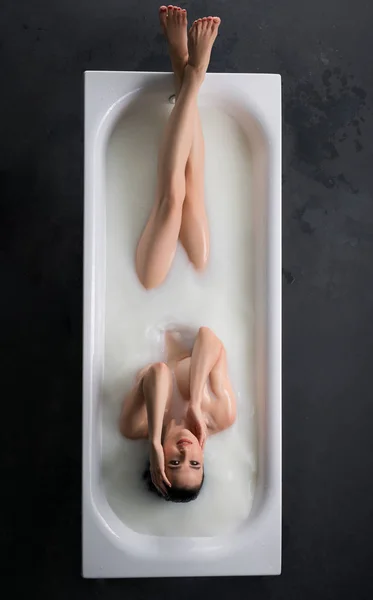 Beautiful girl having bath high angle view — Stock Photo, Image