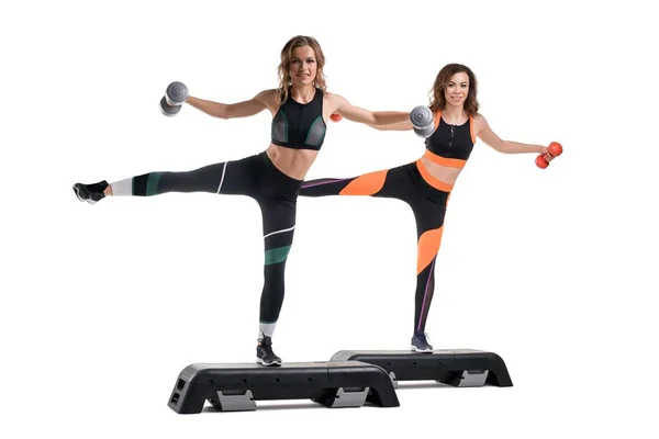 Women exercising on step platform isolated shot — Stock Photo, Image