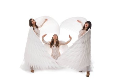 Güzel elbiseli ve kanatlı kadınlar