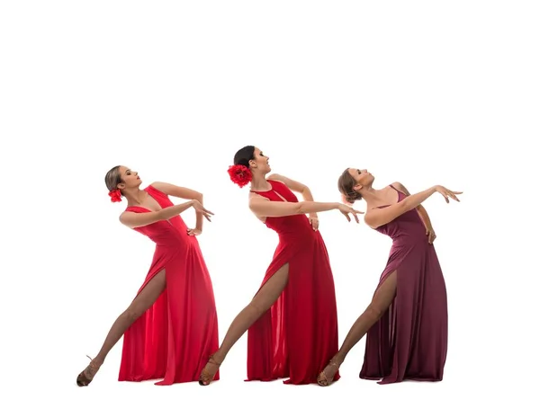 Latino dancers in sexy dresses view — Stock Photo, Image