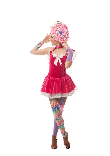 Παιχνιδιάρικο κορίτσι σε σέξι αυθεντικό καπέλο και θέα φόρεμα — Φωτογραφία Αρχείου