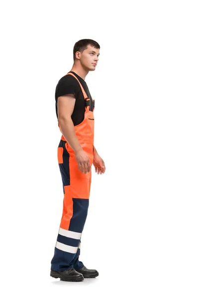 Man in werkende overalls geïsoleerd profiel weergeven — Stockfoto