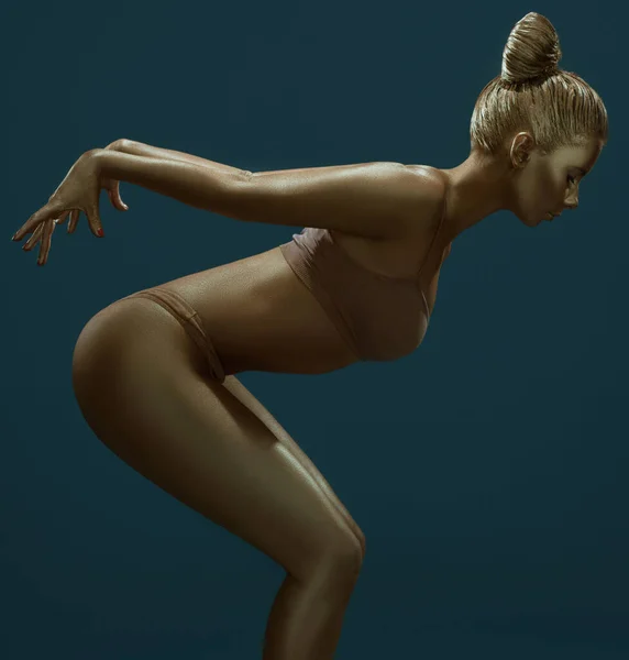 スタジオで金の肌を持つ女性のアートポートレート — ストック写真