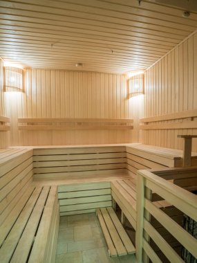 Sauna. Görüntü koltuk ile ahşap buhar odası