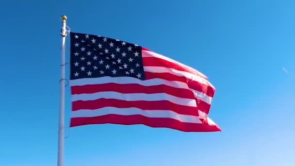 Η σημαία των ΗΠΑ κυματίζει στον άνεμο — Αρχείο Βίντεο