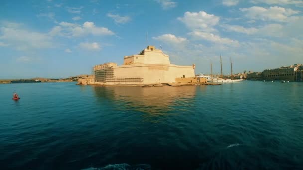 Vista Sobre Fort Angelo Desde Bahía Birgu Malta — Vídeos de Stock