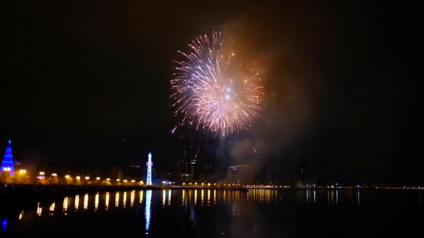 Fireworks on the night sky, Baku, Azerbaijan — Stock Video