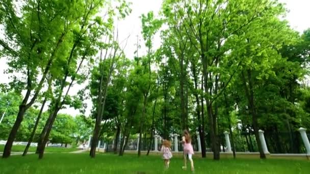 Schwestern laufen im Park — Stockvideo