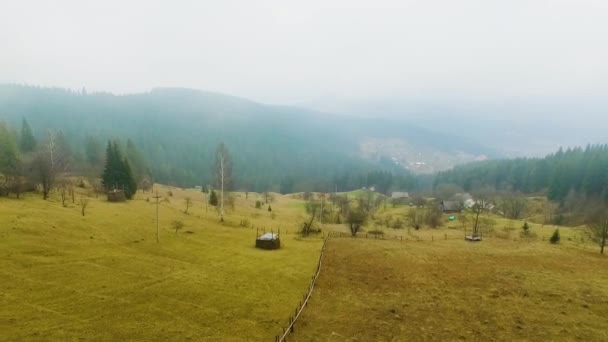 Prato agricolo con montagne e bosco — Video Stock