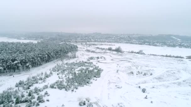 Вид с воздуха на зимний пейзаж — стоковое видео