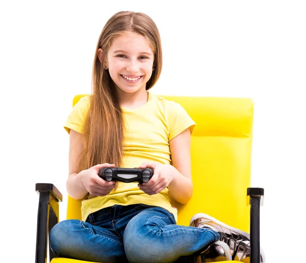 Teen girl holding joystick for computer games — Stock Photo, Image