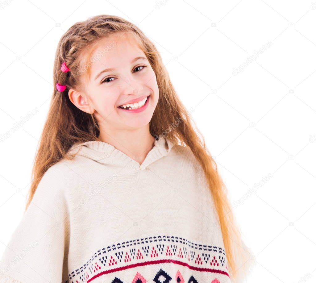 Young teen girl in poncho