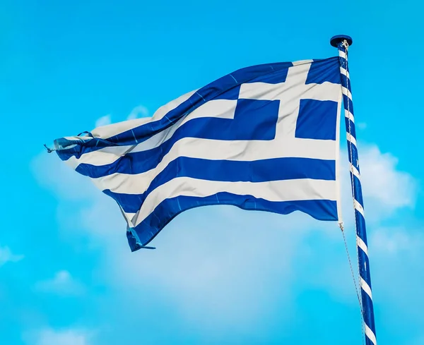 Greek flag on the flagpole — Stock Photo, Image