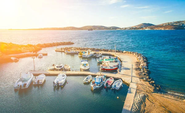 Birds eye view on motorboats at marina, Paros island — Stock Photo, Image