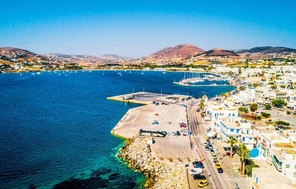 Aerial view of the quay and shoreline on Paros islans — Stock Photo, Image