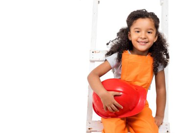 kask elinde izole ile tamirci tek tip, küçük kız