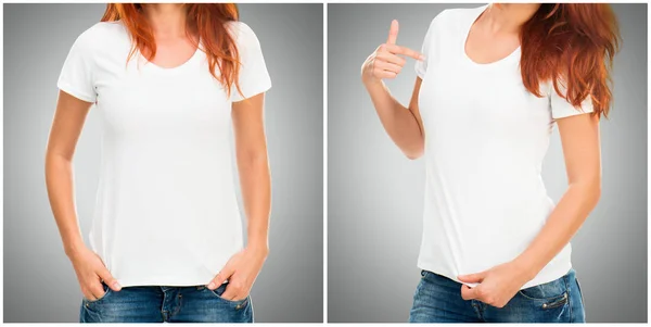 T-shirt fille à manches courtes blanc — Photo
