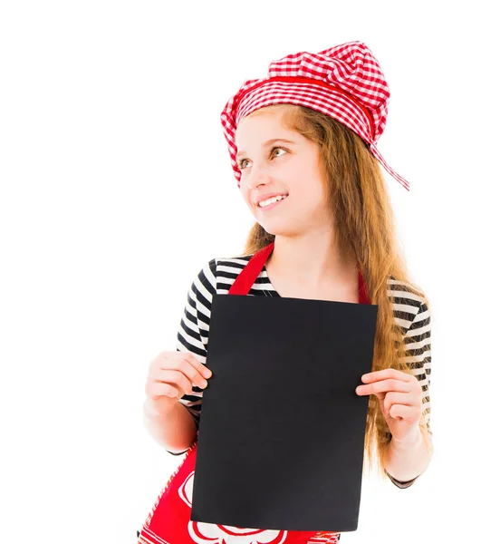 Malá holčička drží prázdný list papíru — Stock fotografie