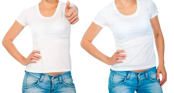 Meisje in een wit T-shirt geïsoleerd — Stockfoto