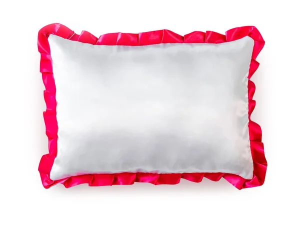 ピンクのフリル付きの白い枕 — ストック写真