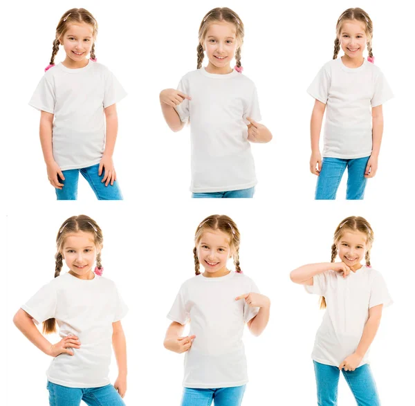 Ensemble de petite fille dans un T-shirt blanc isolé pour votre conception — Photo