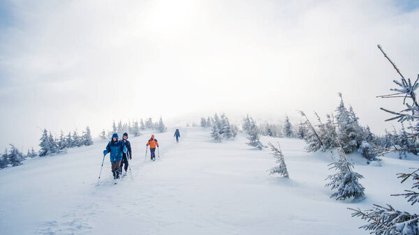 Hikers going down from mountains